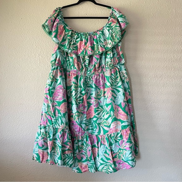 Terra & Sky Off The Shoulder Dress Women’s Plus Size 4X Green Tropical Ruffle - Picture 9 of 14